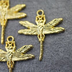 10 Gold Dragonfly Charms Pendant