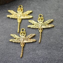 10 Libellen Anhänger, Charms, gold