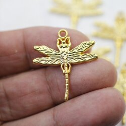 10 Gold Dragonfly Charms Pendant