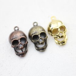 10 Antique Brass Skull Charms, Deaths head Pendants