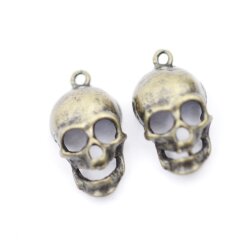 10 Antique Brass Skull Charms, Deaths head Pendants