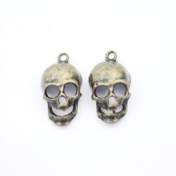 10 Antique Brass Skull Charms, Deaths head Pendants