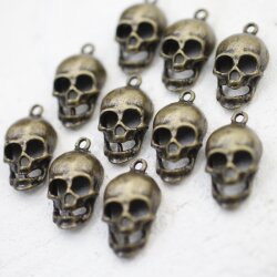 10 Antique Brass Skull Charms, Deaths head Pendants