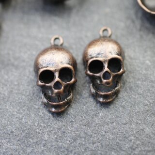 10 Antique Copper Skull Charms, Deaths head Pendants