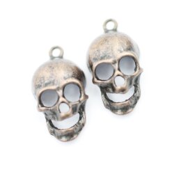 10 Antique Copper Skull Charms, Deaths head Pendants