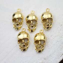 10 Gold Skull Charms, Deaths head Pendants