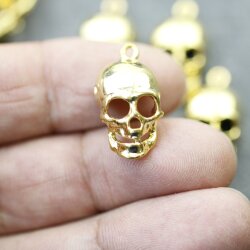 10 Gold Skull Charms, Deaths head Pendants