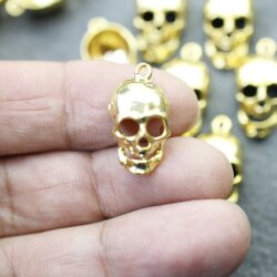 10 Gold Skull Charms, Deaths head Pendants
