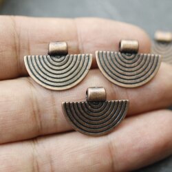 10 Antique Copper Half Moon Tribal Pendant, Ethnic Charms