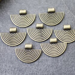 10 Antique Brass Half Moon Tribal Pendant, Ethnic Charms