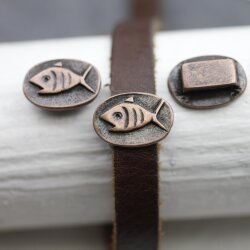 10 Antique Copper Fish Sliders, Fish Beads