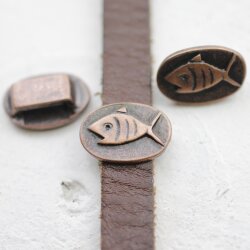 10 Antique Copper Fish Sliders, Fish Beads