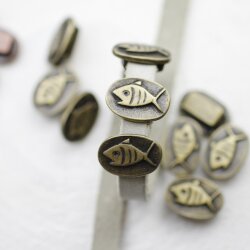 10 Antique Brass Fish Sliders, Fish Beads
