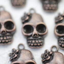 10 Antique Copper Lady Skull, Deaths head Charms Pendant