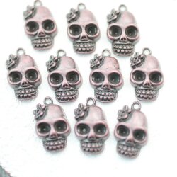 10 Antique Copper Lady Skull, Deaths head Charms Pendant