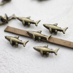 10 Antique Brass Shark Sliders Beads, Shark Bracelet Beads