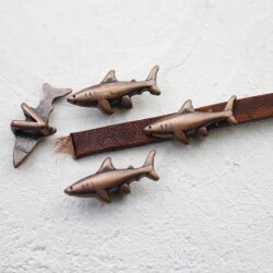 10 Antique Copper Shark Sliders Beads, Shark Bracelet Beads