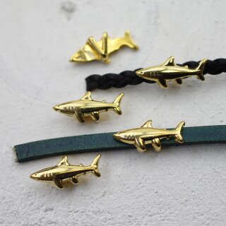 10 Gold Shark Sliders Beads, Shark Bracelet Beads