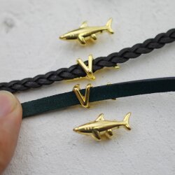 10 Gold Shark Sliders Beads, Shark Bracelet Beads