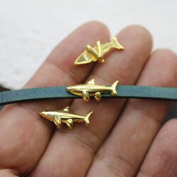 10 Gold Shark Sliders Beads, Shark Bracelet Beads