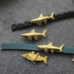 10 Gold Shark Sliders Beads, Shark Bracelet Beads