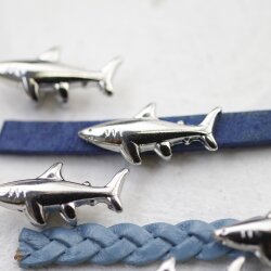 10 Rhodium Shark Sliders Beads, Shark Bracelet Beads
