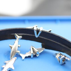 10 Rhodium Shark Sliders Beads, Shark Bracelet Beads