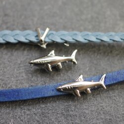 10 Rhodium Shark Sliders Beads, Shark Bracelet Beads