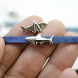 10 Rhodium Shark Sliders Beads, Shark Bracelet Beads