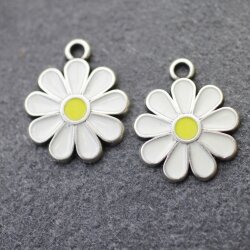 10 Enamel Daisy Charms, White Daisy Flower, Flower...