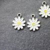 10 Enamel Daisy Charms, White Daisy Flower, Flower Charms, Daisy Pendant