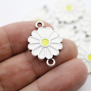 10 Enamel Daisy Charms, Flower Connector Charms, Daisy...