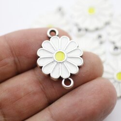 5 Enamel Daisy Charms, Flower Connector Charms, Daisy...