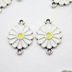 5 Enamel Daisy Charms, Flower Connector Charms, Daisy Pendant