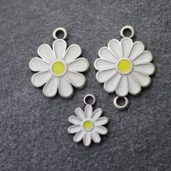 5 Enamel Daisy Charms, Flower Connector Charms, Daisy Pendant