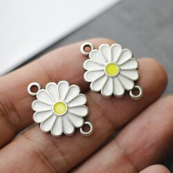 5 Enamel Daisy Charms, Flower Connector Charms, Daisy Pendant