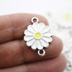 5 Enamel Daisy Charms, Flower Connector Charms, Daisy Pendant