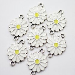 5 Enamel Daisy Charms, Flower Connector Charms, Daisy Pendant