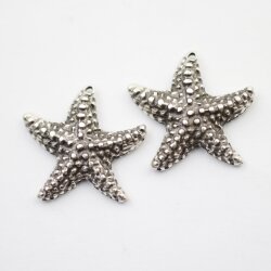 5 Silver Star Charms, Starfish Charms, Starfish Pendant