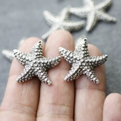 5 Silver Star Charms, Starfish Charms, Starfish Pendant