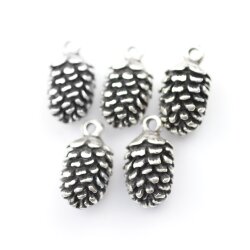 5 Pine cone charms, Silver Pine Cone