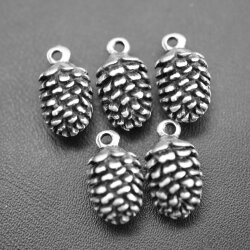 5 Pine cone charms, Silver Pine Cone