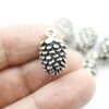 5 Pine cone charms, Silver Pine Cone