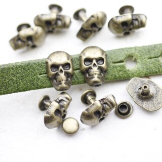 10 Antique Brass Skull, Deaths head Rivets