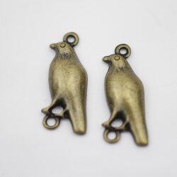 10 Antique Brass Bird Connector Charms