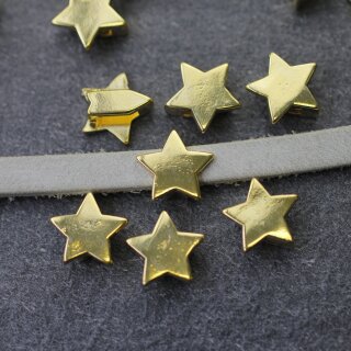 10 Stern Schiebeperlen, Schiebeperle für Lederarmbänder, Gold