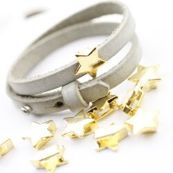 10 Stern Schiebeperlen, Schiebeperle für Lederarmbänder, Gold