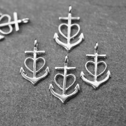 20 Glaube Liebe Hoffnung Anker Charms Anhänger, rhodium