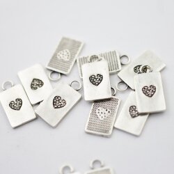 10 Heart Charms Pendant, Rectangle Heart, Silver Heart