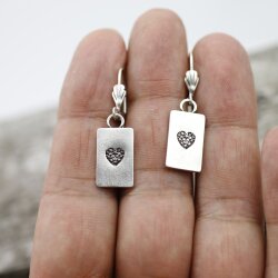 10 Heart Charms Pendant, Rectangle Heart, Silver Heart
